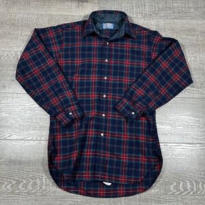 Pendleton Wool Plaid Lined Shirt Jacket Mens Large Navy Red Green Quilted Collar